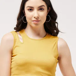 Zima Leto Cut-Out Detail Ribbed Fitted Crop Top-picture-36