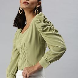 SHOWOFF Olive Green Crepe Wrap Top-picture-3