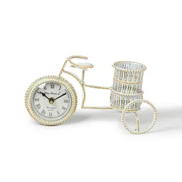 habereindia Decorative Metal Table Clock,Pen Holder,Desk Organiser For Gifting image 2