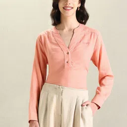 U.S. Polo Assn. Women Mandarin Collar Cuffed Sleeve Top image 1