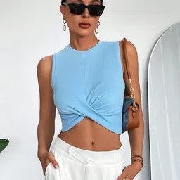 StyleCast Blue Sleeveless Georgette Fitted Top-image-94