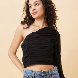 Globus One Shoulder Ruched Crop Top-image-12