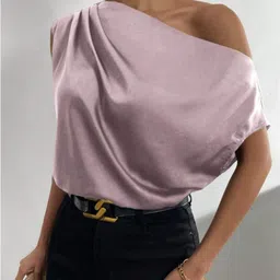 StyleCast One Shoulder Extended Sleeves Satin Top image 1