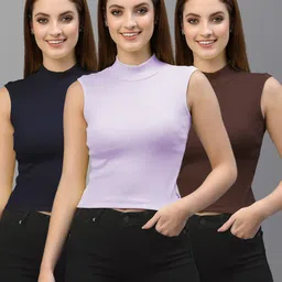 Friskers Purple & Navy Blue Set of 3 Crop Top-image-16