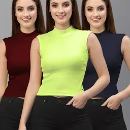 Friskers Green & Maroon Set of 3 Crop Top-picture-11