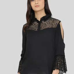 Moda Elementi Cold-Shoulder Sleeves Cotton Lace Shirt Style Top-picture-39