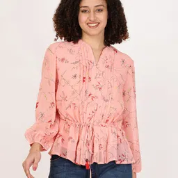 FUTURO Floral Print Mandarin Collar Puff Sleeve Shirt Style Top-picture-13