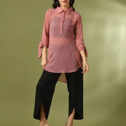 DressBerry Sheer Shirt Style Longline Top-picture-11