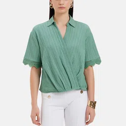 Kazo Self Design Cotton Lace Shirt Style Top-picture-21