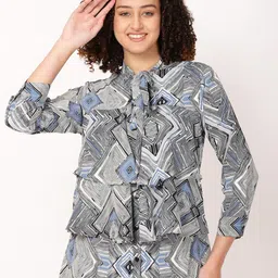 FUTURO Abstract Print Tie-Up Neck Shirt Style Top-picture-15