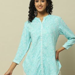 Rangriti Floral Print Mandarin Collar Shirt Style Top-picture-6