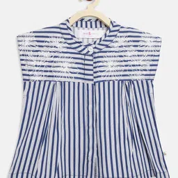 TALES & STORIES Girls Striped Band Collar A-Line Top-picture-58