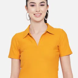 Orchid Blues Women Mustard Yellow Shirt Style Crop Top-image-23