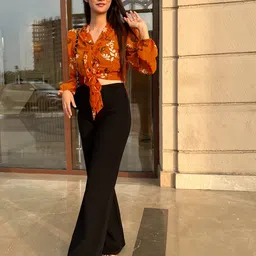 Tokyo Talkies Orange Floral Shirt Style Top-image-10