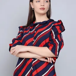 Baawri Striped Round Neck Short Puff Sleeves Shirt Style Top-picture-40