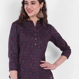 SUTI Floral Printed Mandarin Collar Pure Cotton Shirt Style Top-image-8