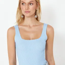 Trendyol Self Design Square Neck Sleeveless Fitted Top image 1