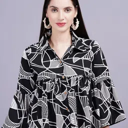 JC4U Geometric Print Flared Sleeve Boxy Top-picture-26