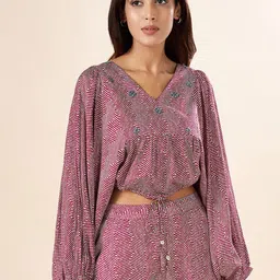 AKKRITI BY PANTALOONS Abstract Printed Extended Sleeve Crop Top-picture-18