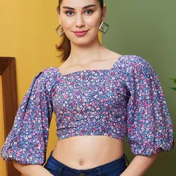 Globus Floral Printed Puff Sleeves Crop Top-image-30