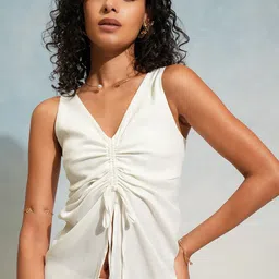 Tokyo Talkies Tie-Ups V-Neck Ruched Top-image-83