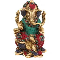 Arihant Craft Gold-Toned & Red Brass Lord Ganesh Medium Stonework Showpiece-image-50