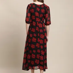 fabflee Women A-line Black Midi/Calf Length Dress image 2