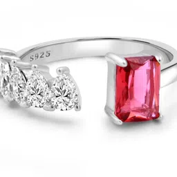 zarkan 925 Silver Ruby Stone Solitaire American Diamond Heart Ring Silver Zircon Rhodium Plated Ring image 1