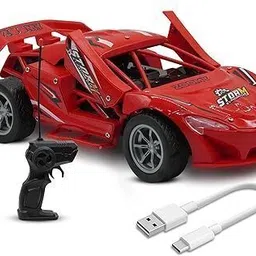 Rechargeable Remote Control Car for Kids, Red Convertible Toy with USB Charger-image-63