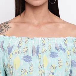 Mayra Blue Floral Print Off-Shoulder Bardot Top image 2