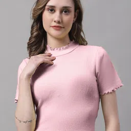 FBAR Pack Of 2 Ribbed High Neck Bio Wash Cotton Fitted Crop Tops image 2