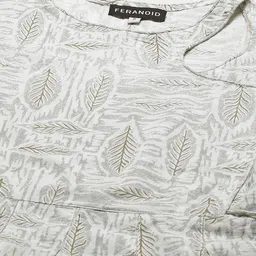 FERANOID White & Grey Floral Print Cinched Waist Cotton Longline Top image 3