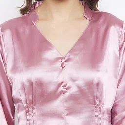 Bitterlime Pink Solid Mandarin Collar Satin Top image 5