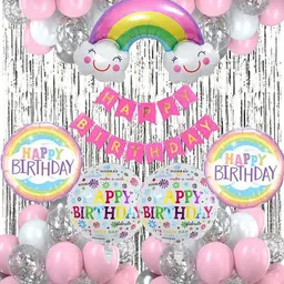 party breeze Solid rainbow theme combo with balloons banner curtain for birthday decoration Balloon-picture-20