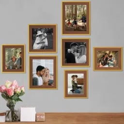 art street Beige Synthetic Wood (Set of 7) Collage Photo Frames image 1