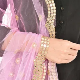 youthquake Net Embellished Pink Women Dupatta image 5