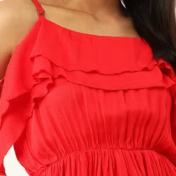 Trend Arrest Shoulder Straps Ruffles Cinched Waist Top image 5