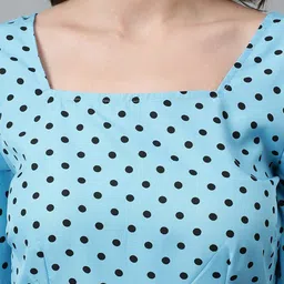 Kotty Blue Polka Dot Printed Crepe Peplum Top image 2