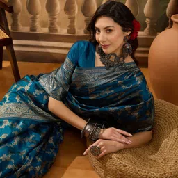 sangria Woven Banarasi Jacquard Saree-picture-11