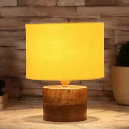 Yellow Shade Table Lamp With Wood Base By New Era-picture-33