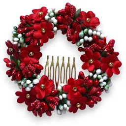 accessher Red Artificial Flower Bun Hair Comb Clip Hair Claw image 4