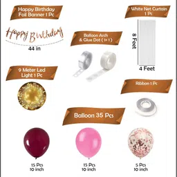 rsr creation Solid Pack of 41pcs Happy Birthday Decoration Kit with Pink & Burgundy Balloons Balloon image 2