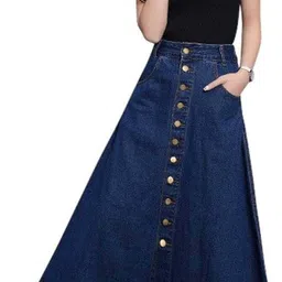 ts fashion Women Solid A-line Dark Blue Skirt image 3