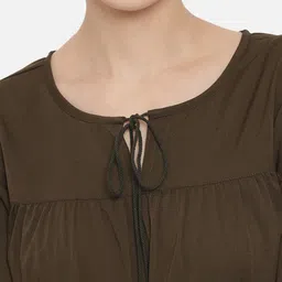 Slenor Green Tie-Up Neck Crepe Top image 3