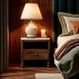 orange tree Ukti Marble Bedside In Walnut Finish image 1