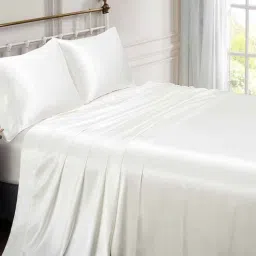 coolbeds Ivory Solid 400 TC Satin Queen Fitted Bedsheet with 2 Satin Pillow covers-picture-30