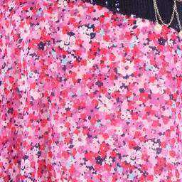 CUTECUMBER Girls Pink Floral Print One Shoulder Georgette Top image 4