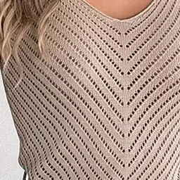 StyleCast x Revolte Khaki Scoop Neck Sleeveless Striped Crochet Top image 2