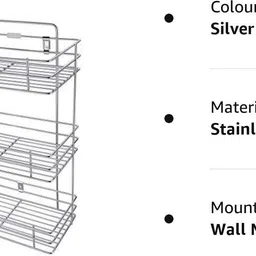 kitchenguid Utensil Kitchen Rack 3 Tier Kitchen Rack/storage Shelf/cutlery Storage Rack/dish Rack for Kitchen Steel image 2