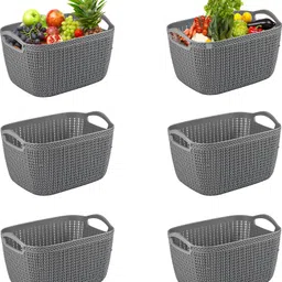 heart home Plastic Pack of 6 Multi-Purpose Plastic Basket for Storage Q6 | (10 LTR) Grey Storage Basket-picture-40